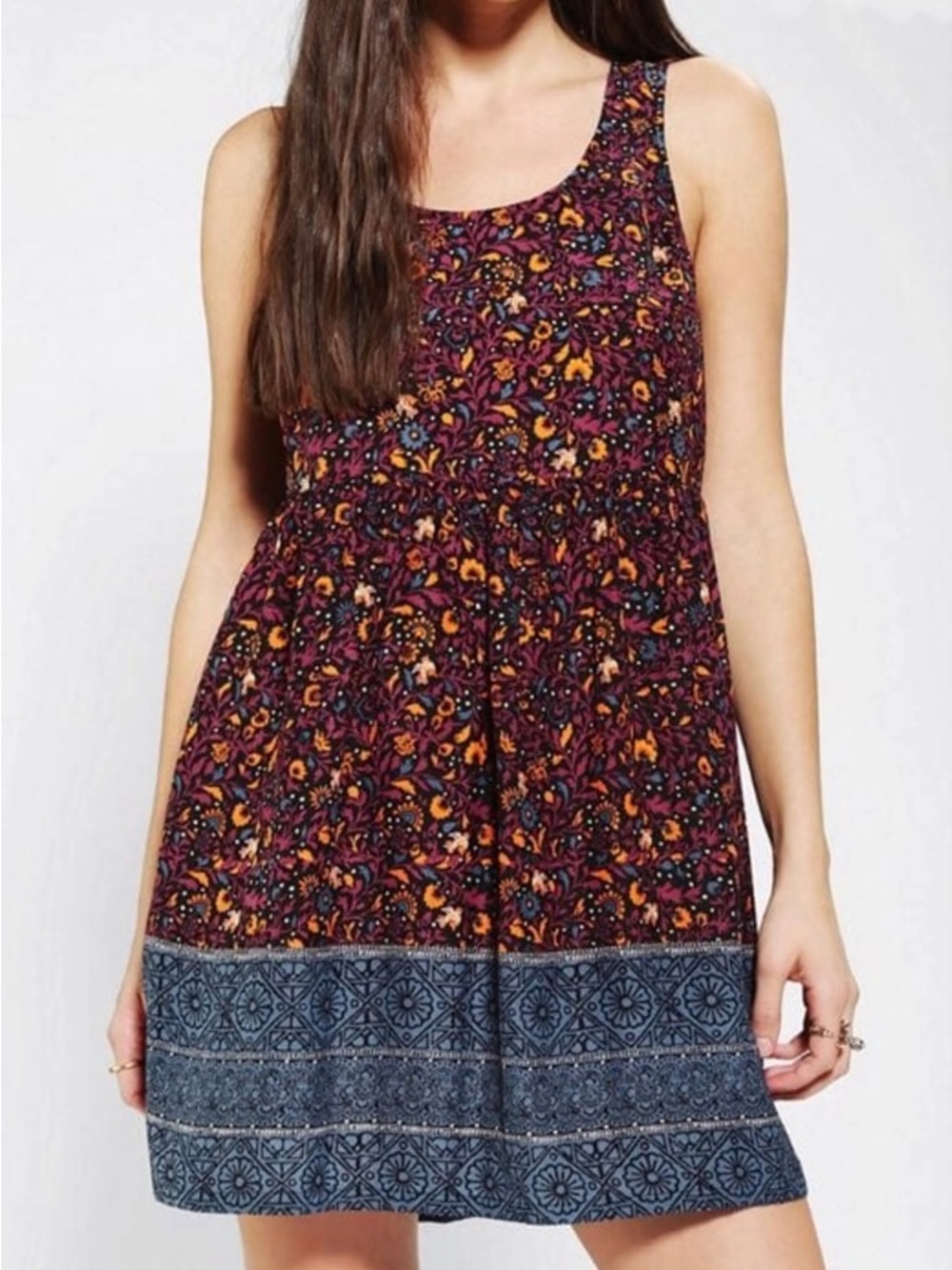 Urban‎ Outfitters Ecoté Boho Floral Babydoll Mini Dress Open Back Medium